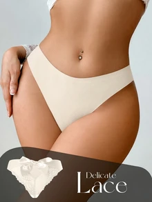 SHEIN 花卉蕾絲蝴蝶結後背內褲內衣蝴蝶結 - 米色 - 查看 5