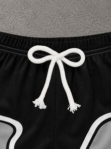 SHEIN 小男孩黑色灰色白色拼接抽象波浪印花「SPARKLE」星星圖案軟針織圓領T恤彈性腰蝴蝶結裝飾針織短褲套裝 - 彩色 - 查看 6