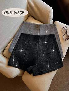 Rosivaux Fashionable Elegant Shiny Shorts For Women - Black - View 13