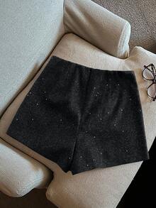 Rosivaux Fashionable Elegant Shiny Shorts For Women - Black - View 7