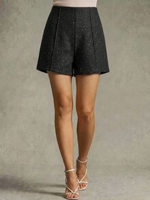 Rosivaux Fashionable Elegant Shiny Shorts For Women - Black - View 14