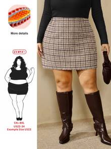 SHEIN CURVE+ Plus Size Autumn Winter Casual Commute Plaid Skirt, Christmas - Multicolor - View 1