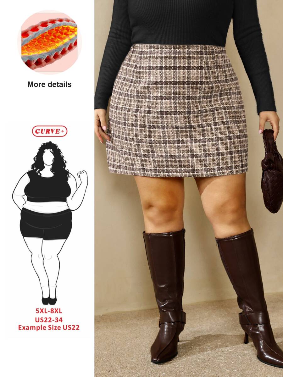 SHEIN CURVE+ Plus Size Autumn Winter Casual Commute Plaid Skirt, Christmas - Multicolor - View 1