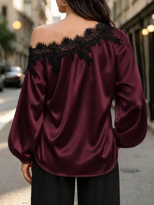 Balvessa Autumn New Solid Color Lace Floral Long Sleeve Casual ...