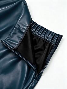 GlowEve CURVE Women's Fashion Elegant Elastic Waist Hidden Zipper Ruched Bodycon Slit Skirt, Suitable For Daily Commute, Dating And Party Wear Fall - Navy Blue - View 6