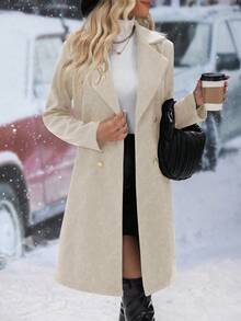 SHEIN Women Solid Color Double-Breasted Warm Overcoat, Suitable For Winter Fall Cloth For Women - Apricot - View 1