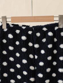 Tween Girls Fashionable Cute Cloud Expression Print Pattern Comfortable Flannel Fabric Long Sleeve Long Pants Loungewear Autumn Winter - Navy Blue - View 9