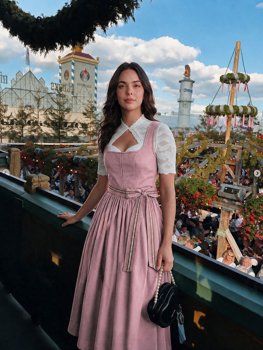 Fairmaia 時尚休閒德式傳統女款繫帶洋裝 慕尼黑啤酒節婚禮洋裝 桃紅色 夏季 - 粉色 - 查看 1