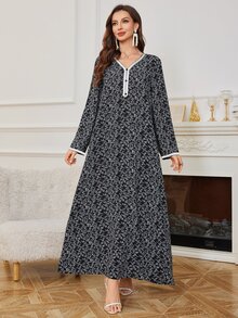 Mulvari Váy Ả Rập thanh lịch và sang trọng với bảng màu khối cho phụ nữ, váy Ả Rập, khiêm tốn - màu đen - Xem 5
