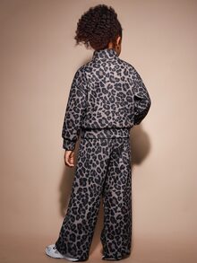 SHEIN 女童與幼兒 2 件式運動套裝，櫻桃感溫布料，包含半拉鍊立領上衣與寬鬆長褲，幼兒園秋季款 - 彩色 - 查看 2
