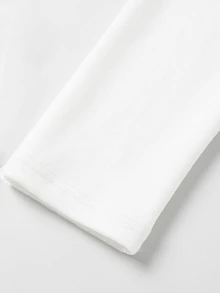 SHEIN LUNE Áo thun nữ tay dài phong cách tối giản đa năng cho văn phòng và đi làm - trắng - Xem 6