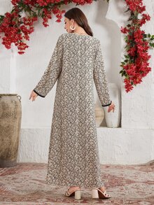 Mulvari Elegant Casual Chic Color Block Panel Arabian Dress For Women, Arabian Dresses,Modest Formal Family White Winter - Multicolor - View 2