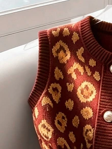 Selianne Chic Leopard Print Round Neck Women Knitted Cardigan Vest Top - Multicolor - View 5