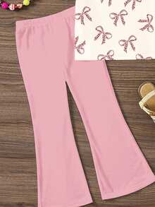 SHEIN Girlism 2 件套 Tween Girl 休闲简约粉色豹纹蝴蝶结装饰短袖上衣和阔腿裤套装，适合夏季 - 彩色 - 查看 6