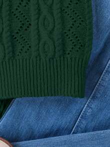 SHEIN Young Girl Vintage Cable Knit Fashion Versatile Vest - Dark Green - View 4