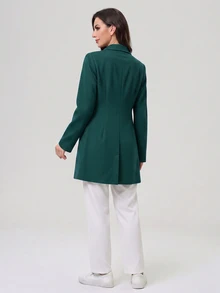 TaskEZ Blue Women's Fashionable V-Neck Long Sleeve Scrub Uniform Jacket - Dark Green - View 2
