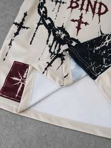 ROMWE MEN Áo thun nam cổ chữ V tay dài họa tiết xích và móng vuốt phong cách gothic tối màu - Màu Khaki - Xem 4