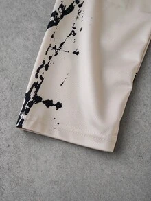 ROMWE MEN Áo thun nam cổ chữ V tay dài họa tiết xích và móng vuốt phong cách gothic tối màu - Màu Khaki - Xem 5