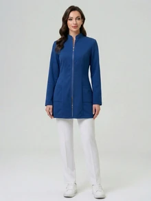 TaskEZ Royal Blue Women's Fashion V-Neck Long Sleeve Scrub Scrub Uniform Jacket Work Fall Maid - Blue - View 7
