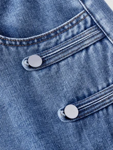 Slaydiva Plus Size Distressed Loose Button-Front Curved Leg Denim Jeans - Blue - View 10