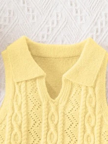 SHEIN Young Girl Solid Color Sleeveless Knit Vest Summer White Princess Baby Doll - Yellow - View 6