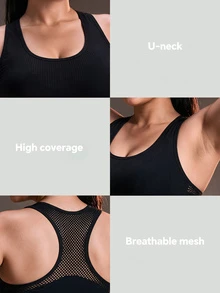 Powerista Comfortable Plus Size Sports Bra For Women Supportive Mesh Panel Design For Active Lifestyle Breathable Padded Sports Bra For Women Activewear Workout - Black - View 3