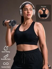 Powerista Comfortable Plus Size Sports Bra For Women Supportive Mesh Panel Design For Active Lifestyle Breathable Padded Sports Bra For Women Activewear Workout - Black - View 2