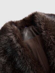 ROMWE Autumn/Winter Y2K Vintage Leather Patchwork Faux Fur Trim Mid-Length Jacket - Brown - View 10