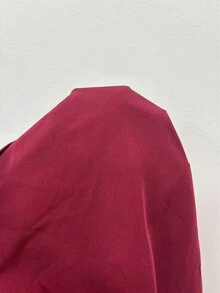 SHEIN LUNE 女式休闲纯色蕾丝拼布镂空领长袖衬衫，秋季 - 酒紅色 - 查看 9