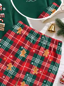 Baby Boys 2pcs Christmas Cartoon Car Sweatshirt And Gingerbread Plaid Pants Set Family Birthday Dark Green Red Plaid Modest - Multicolor - View 6