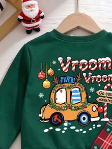 Baby Boys 2pcs Christmas Cartoon Car Sweatshirt And Gingerbread Plaid Pants Set Family Birthday Dark Green Red Plaid Modest - Multicolor - View 5