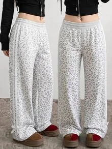 SHEIN 青少年女孩豹紋簡約秋冬休閒長褲 - 彩色 - 查看 11