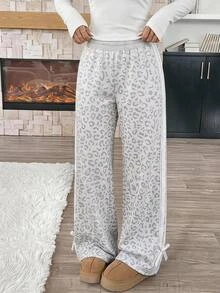SHEIN 青少年女孩豹紋簡約秋冬休閒長褲 - 彩色 - 查看 12