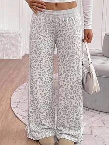SHEIN 青少年女孩豹紋簡約秋冬休閒長褲 - 彩色 - 查看 9