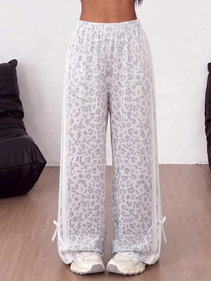 SHEIN 青少年女孩豹紋簡約秋冬休閒長褲 - 彩色 - 查看 1
