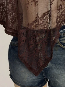 SHEIN ICON Women's Plus Size Lace One Shoulder Asymmetrical Hem Top - Brown - View 5