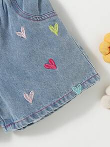 SHEIN Young Girl Cute Bow Denim Shorts, Casual, Comfortable, Fashion, Suitable For Beach & Street Wear, Summer Summer Holiday - Light Wash - View 6