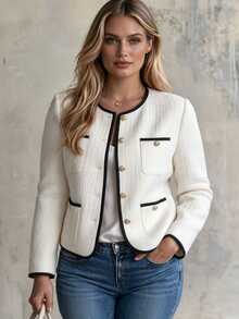 Velvienne Plus Size Women's Woven Elegant Winter Coat Fall - Apricot - View 4