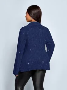 SOLERSUN Plus Size Navy Fall Curve Elegant Formal Cocktail Evening Women's Jacket,Flash Texture Fabric Large Lapel Ruffle Asymmetrical Hem Long Sleeve,2026 - Royal Blue - View 3