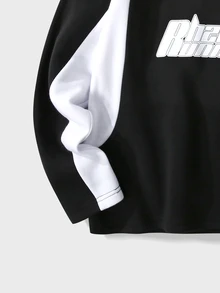 Claim Dot Sudadera de manga raglán con gráfico de letras para hombre, de bloqueo de color para salir, jersey oversize, otoño - Negro - Ver 5