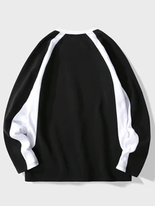Claim Dot Sudadera de manga raglán con gráfico de letras para hombre, de bloqueo de color para salir, jersey oversize, otoño - Negro - Ver 2