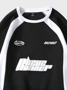 Claim Dot Sudadera de manga raglán con gráfico de letras para hombre, de bloqueo de color para salir, jersey oversize, otoño - Negro - Ver 4