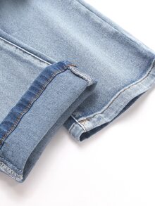 SHEIN Young Boy Fall/Winter Street Kids Cool Distressed Ripped Blue Denim Skinny Flared Jeans, For Streetwear, Halloween - Blue - View 5