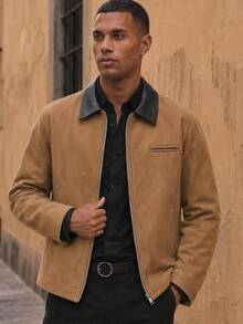 HIMLAND Men's Colorblock Zipper Casual Versatile Long Sleeve Jacket - Multicolor - View 4