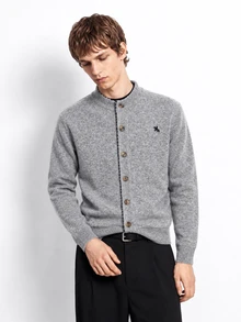 Formmaro Men's Knight Pattern Casual Daily Wear Cardigan, Old Money - Grey - View 3