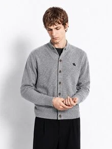 Formmaro Men's Knight Pattern Casual Daily Wear Cardigan, Old Money - Grey - View 1