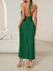 Aveloria Modichic Ladies' Backless Halter Neck Tie Strap Dress Holiday Party Birthday Formal Occassion Dress  - Green - View 5