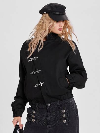 Chaqueta holgada de estilo Y2K Punk Streetwear para otoño/invierno con cierre frontal asimétrico y hebilla