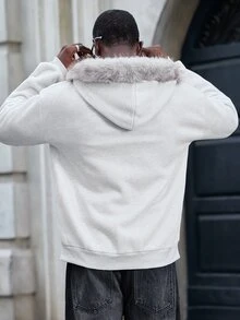 NEON BLANC Loose Men Spider Web Print Zip Up Hoodie Without Tee Halloween Winter Party Autumn  - White - View 4