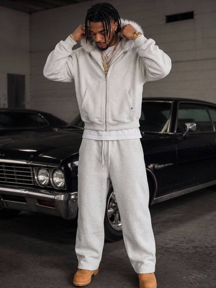 NEON BLANC Loose Men Spider Web Print Zip Up Hoodie Without Tee Halloween Winter Party Autumn  - White - View 1